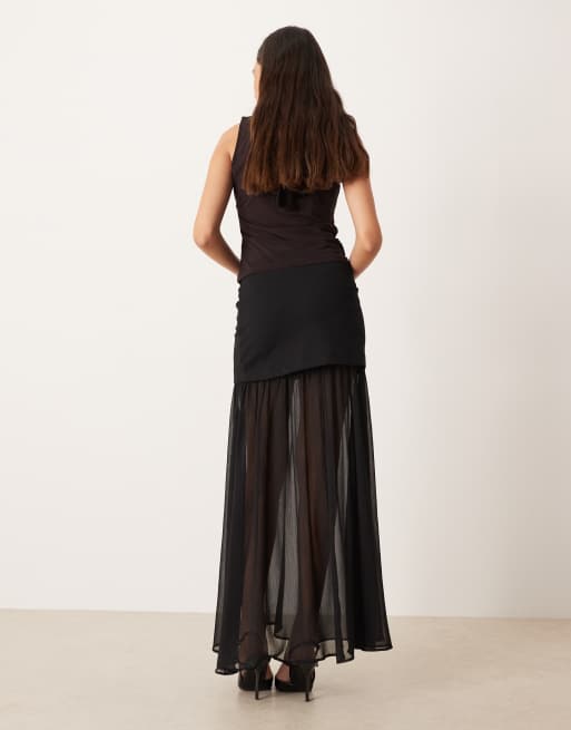 Gina Tricot - Gonna lunga in tessuto a rete a pieghe nera, 5 di 5