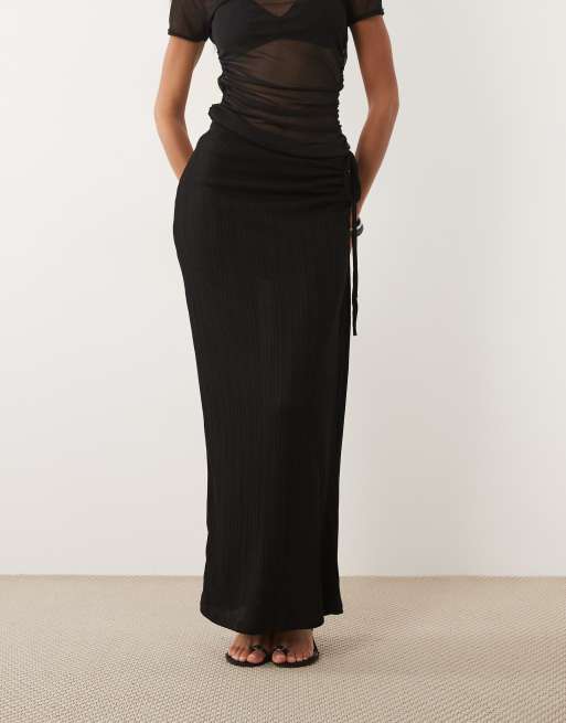 Gina Tricot - Gonna lunga nera arricciata con laccetti, 2 di 5