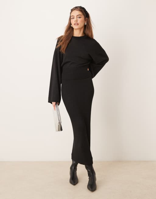 Gina Tricot - Gonna lunga nera in maglia leggera metallizzata in coordinato