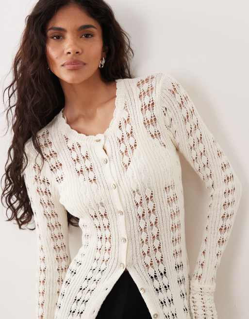 Gina Tricot – Gräddvit, virkad, lång koftklänning, 3 av 4