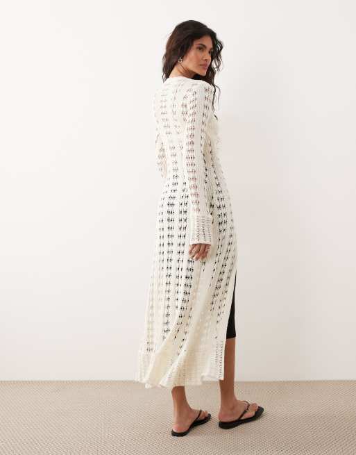 Gina Tricot – Gräddvit, virkad, lång koftklänning, 4 av 4