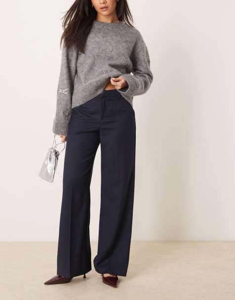 Gina Tricot – Granatowe eleganckie spodnie z szerokimi nogawkami - view 1