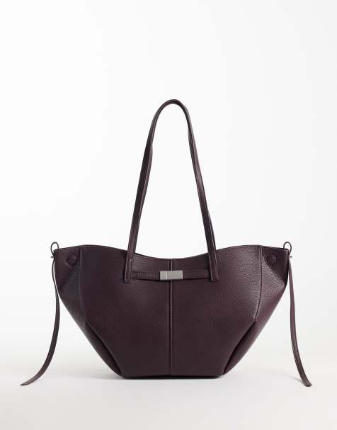 Gina Tricot grand cabas à longues anses avec détail boucle dorée en bordeaux - view 1