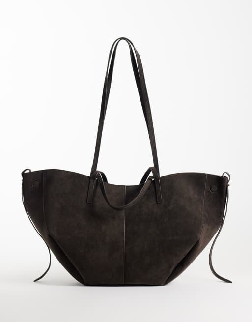 Gina Tricot grand cabas en daim synthétique avec détail de sangle marron, 4 de 4
