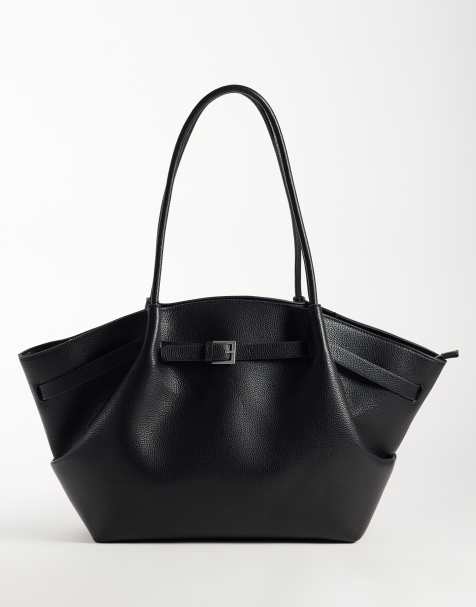 Gina Tricot grand cabas en imitation cuir avec anses bandoulière noir - view 1