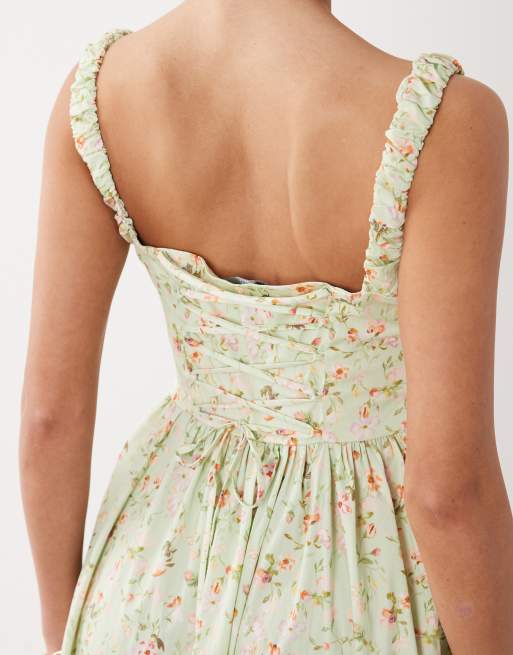 Gina Tricot - Grøn korset-midikjole med blomsterprint, 2 af 4