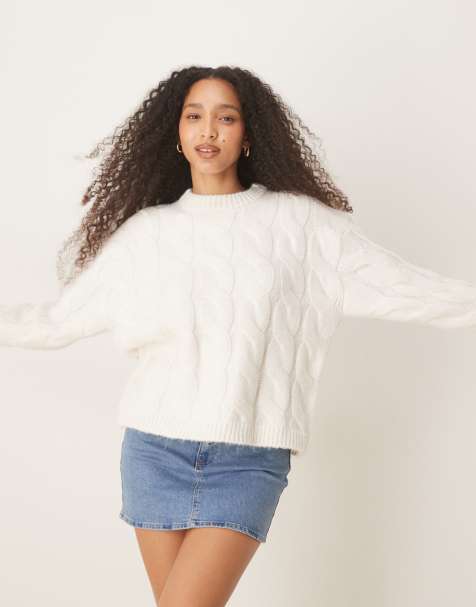 Gina Tricot – Grobstrick-Pullover in Cremeweiß mit Zopfmuster - view 1