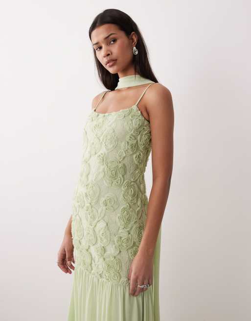 Gina Tricot – Grön maxiklänning med broderi, 3 av 4