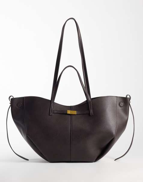 Gina Tricot grote tote tas van imitatiesuède met banddetail in bruin - view 1