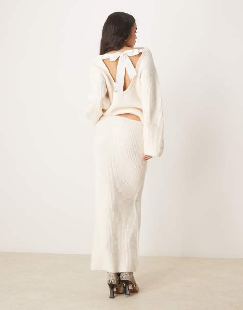 Gina Tricot – Gruby prążkowany dzianinowy zestaw w kremowym kolorze - view 1