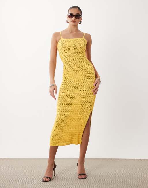 Gina Tricot - Gul hæklet sommer-maxikjole med stropper, 2 af 4