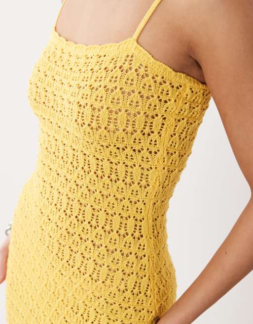 Gina Tricot - Gul hæklet sommer-maxikjole med stropper, 4 af 4