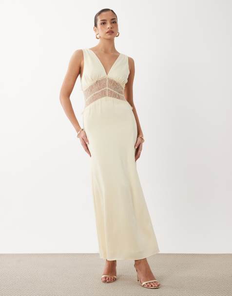 Gina Tricot - Gul maxikjole med blonder i satin - view 1