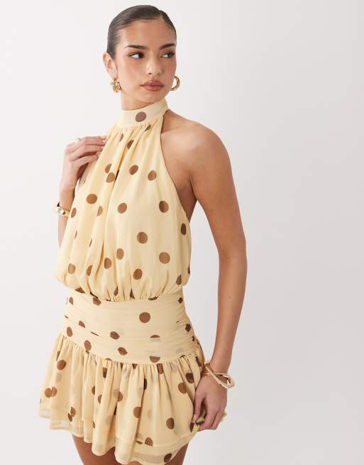 Gina Tricot – Gul, prickig miniklänning med halterneck, 4 av 4