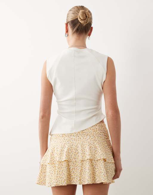 Gina Tricot – Gul, småblommig minikjol med volanger, 5 av 5