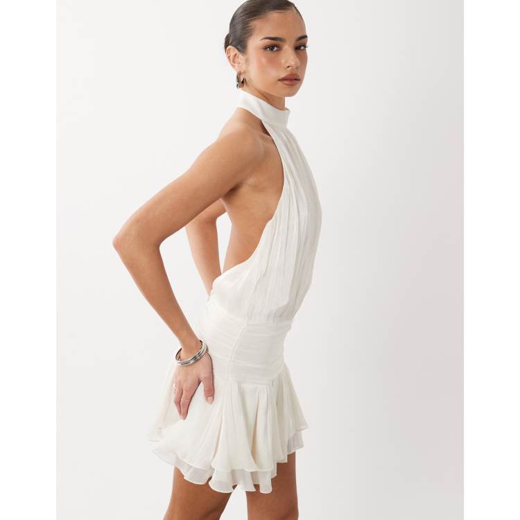 Gina Tricot halter neck frill mini dress in white | ASOS