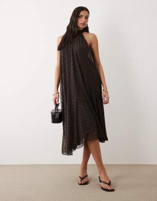 Gina Tricot Halterneck Asymmetric Dress In Brown