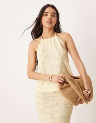 halterneck crochet top in yellow - part of a set