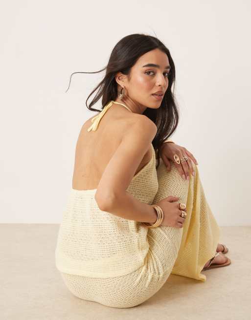Gina Tricot halterneck crochet top in yellow - part of a set