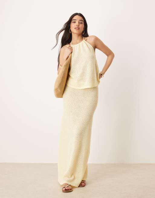 Gina Tricot halterneck crochet top in yellow - part of a set