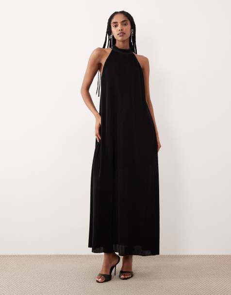Gina Tricot halterneck flowy maxi dress in black - view 1