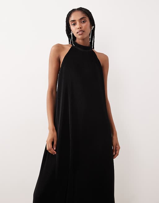 black flowy maxi dress Cavosen Women Long Sleeve Fashion Dress Empire Waist V-Neck Ankle Length Long Dress Solid Side Split Pleated Casual Dress Not Fitted See You There Hi-Low Flowy