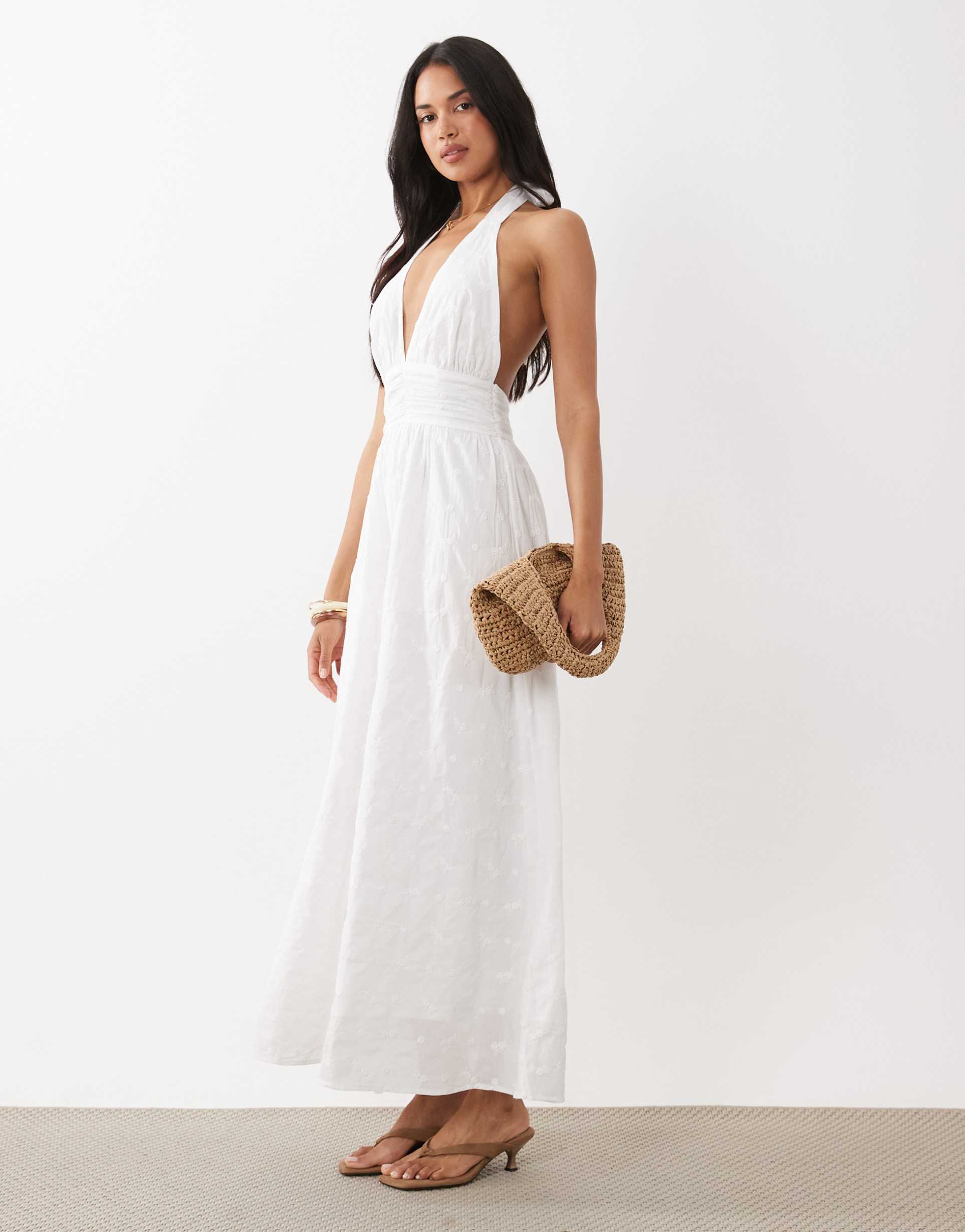 gina tricot halterneck maxi dress in white