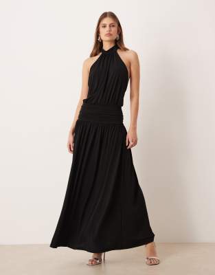 Gina Tricot Halterneck Maxi Dress With Low Back In Black
