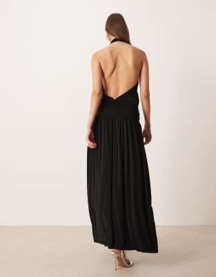 Gina Tricot Halterneck Maxi Dress With Low Back In Black