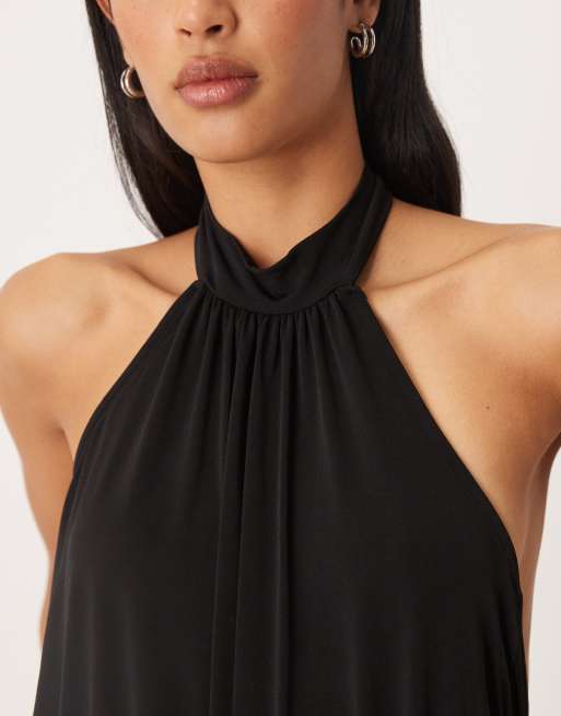 Gina Tricot halterneck maxi dress with low back in black, 3 of 4