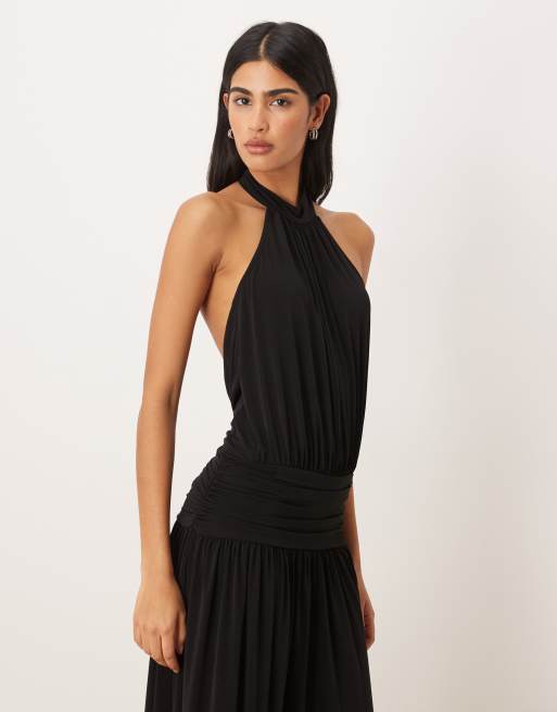 Gina Tricot halterneck maxi dress with low back in black, 4 of 4
