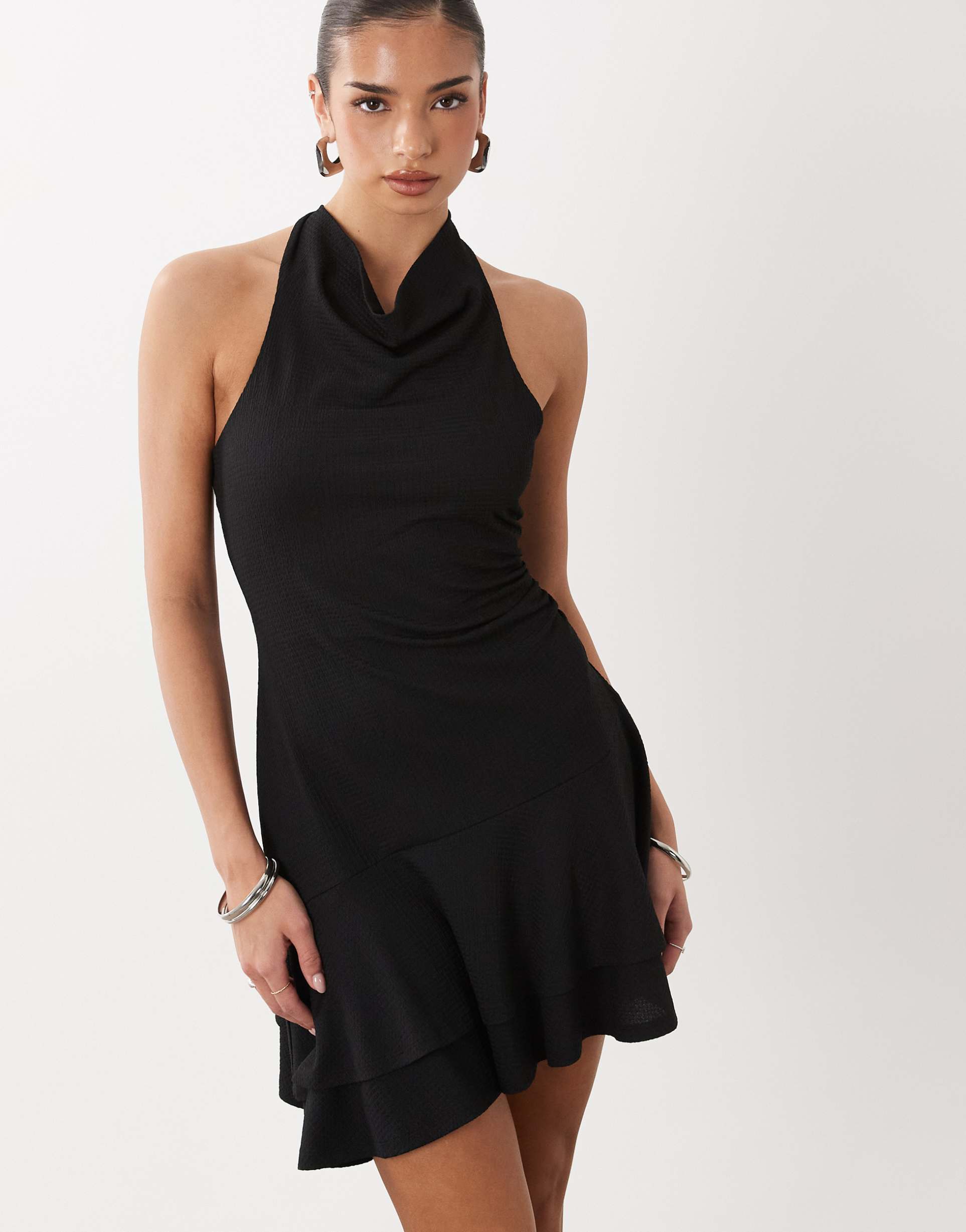gina tricot halterneck mini dress in black
