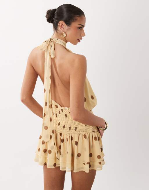 dolcegabbana printed polka dot cotton blend drill halterneck mini dress Dolce & Gabbana Printed Polka-dot Cotton-blend Drill Halternec