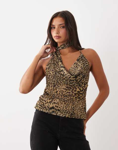 Gina Tricot halterneck scarf top in leopard print - view 1