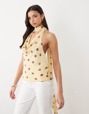 Gina Tricot Halterneck Scarf Top In Neutral
