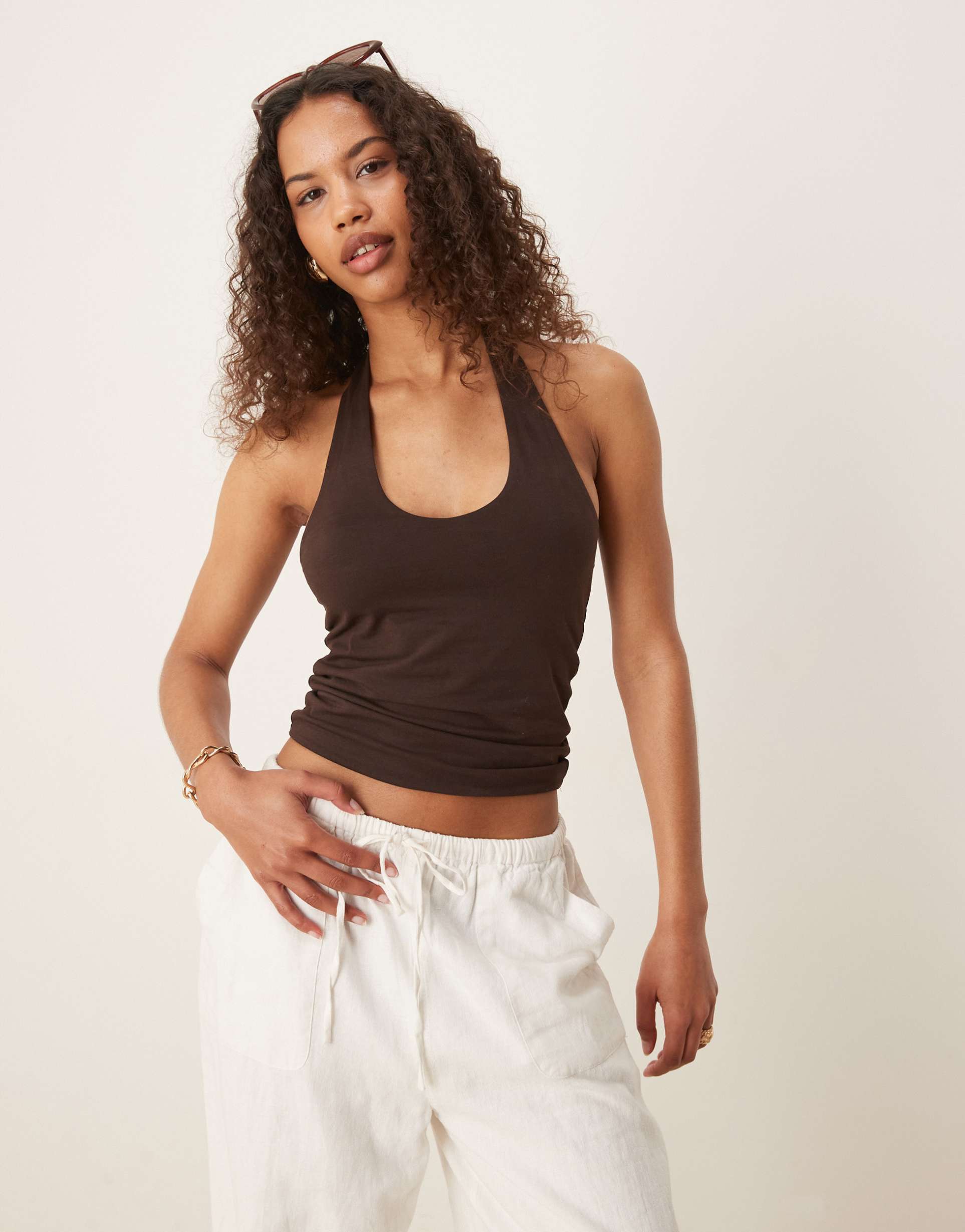 gina tricot halterneck top in brown