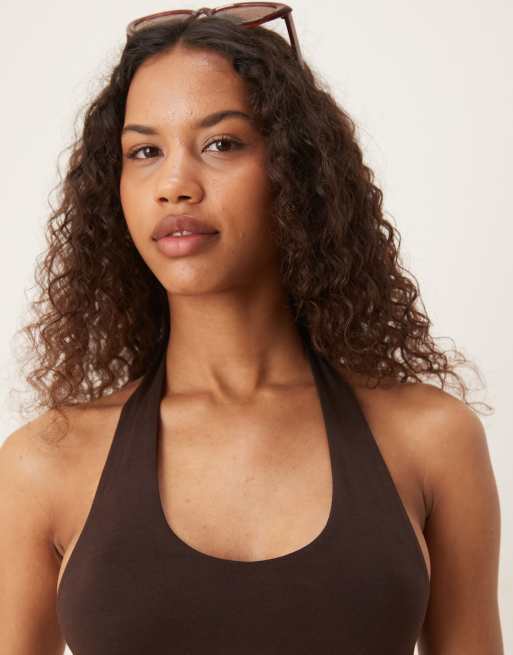 Gina Tricot halterneck top in brown