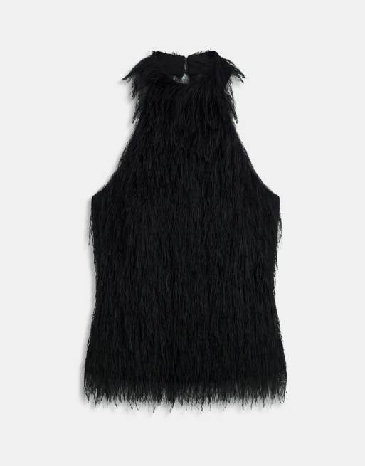 Gina Tricot halterneck-top med imiteret pels-tekstur i sort, 5 af 8