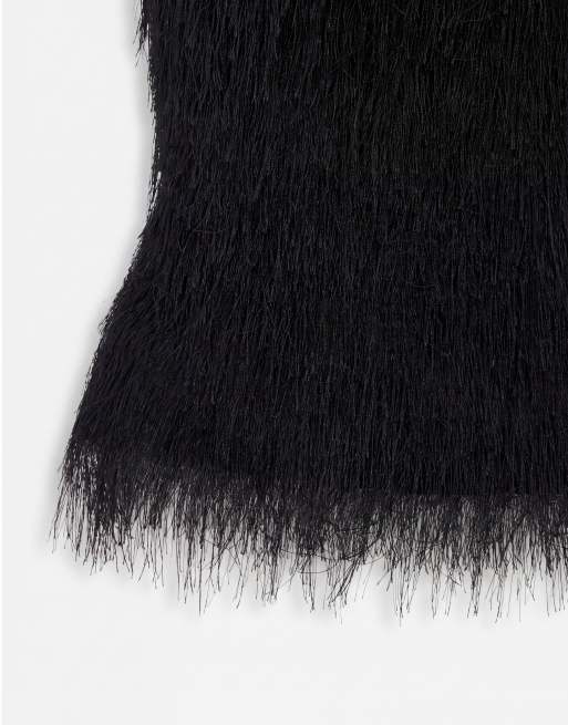 Gina Tricot halterneck-top med imiteret pels-tekstur i sort, 8 af 8