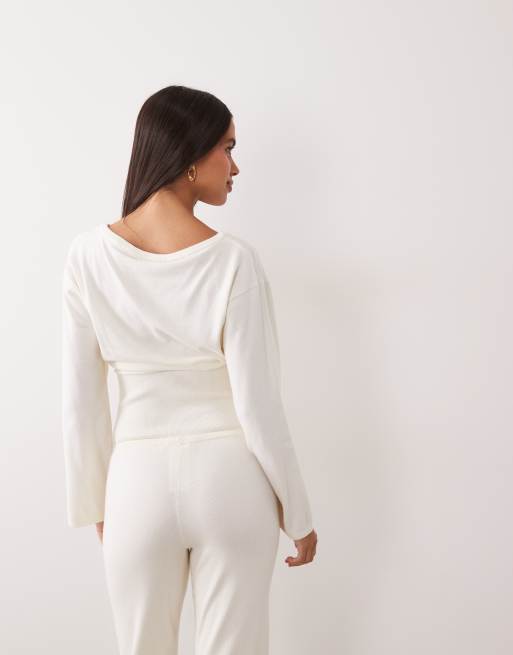 Gina Tricot haut de loungewear en maille coordonné couleur crème, 4 de 4