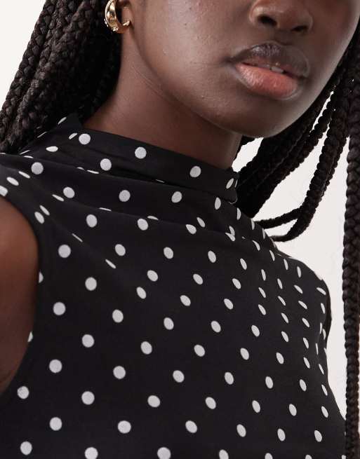 Gina Tricot - Haut d'ensemble à pois avec col cheminée - Noir et blanc, 3 de 4