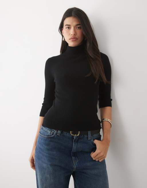 Gina Tricot haut en maille style polo à demi-manches à col cheminée noir, 2 de 4