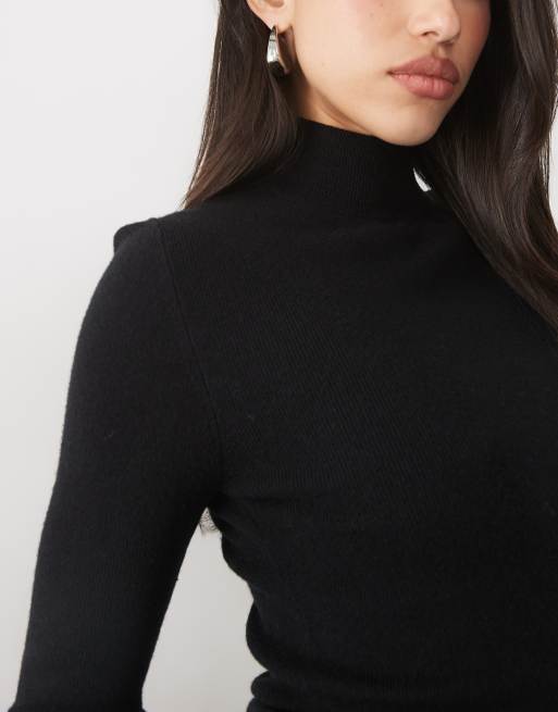 Gina Tricot haut en maille style polo à demi-manches à col cheminée noir, 4 de 4