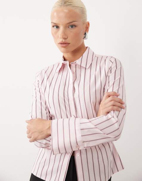 Gina Tricot Hemd mit taillierter Taille in rosa Streifen - view 1
