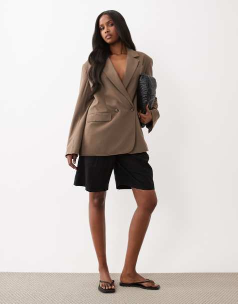 Gina Tricot high back slit blazer in brown - view 1