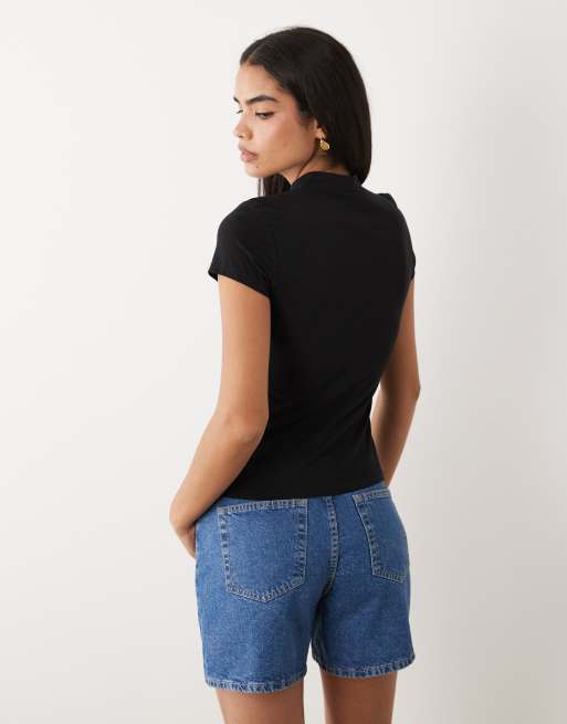 Gina Tricot high neck keyhole top in black, 4 of 4