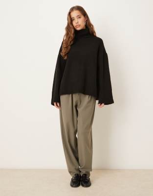 Gina Tricot High Neck Long Sleeve Knit Alpaca Wool Blend Sweater In Black