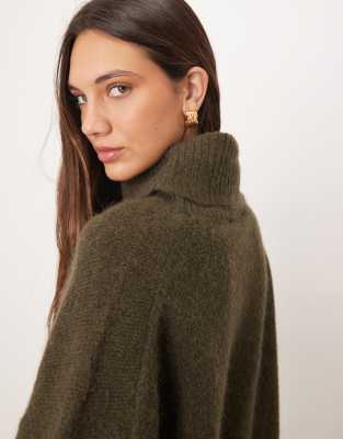 Gina Tricot High Neck Long Sleeve Knit Wool Alpaca Sweater In Green