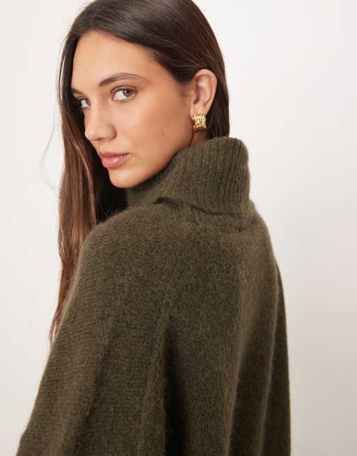Gina Tricot high neck long sleeve knit wool alpaca sweater in dark green