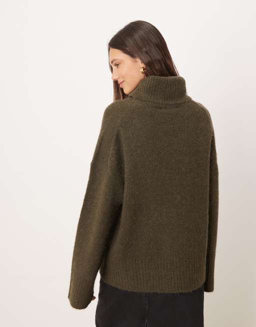 Gina Tricot high neck long sleeve knit wool alpaca sweater in dark green